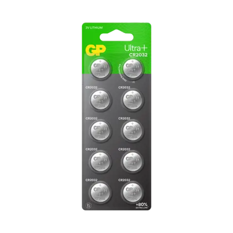 GP Ultra Plus 2032 Knappcell Batteri 3V 10 stk, ø20mmx3.2mm, Lithium