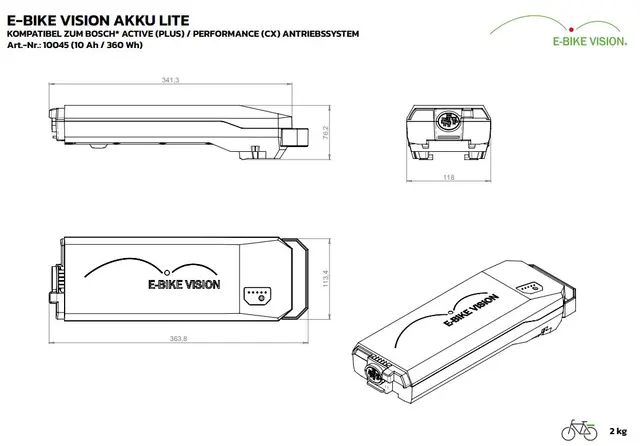 E-Bike Vision Bosch LITE Powerpack 360Wh Active/Performance, Bagasje, kun 2.0kg 