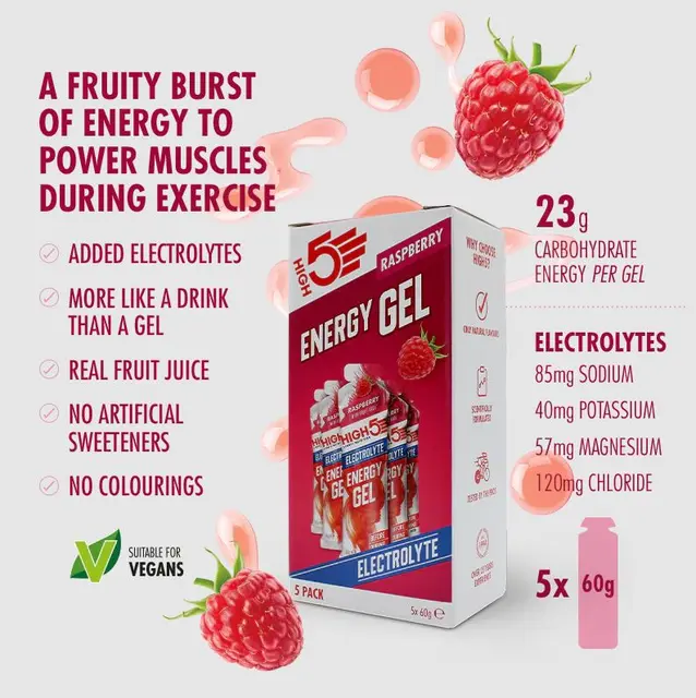 HIGH5 EnergyGel Electrolyte Bringebær 5pk, 60gr 