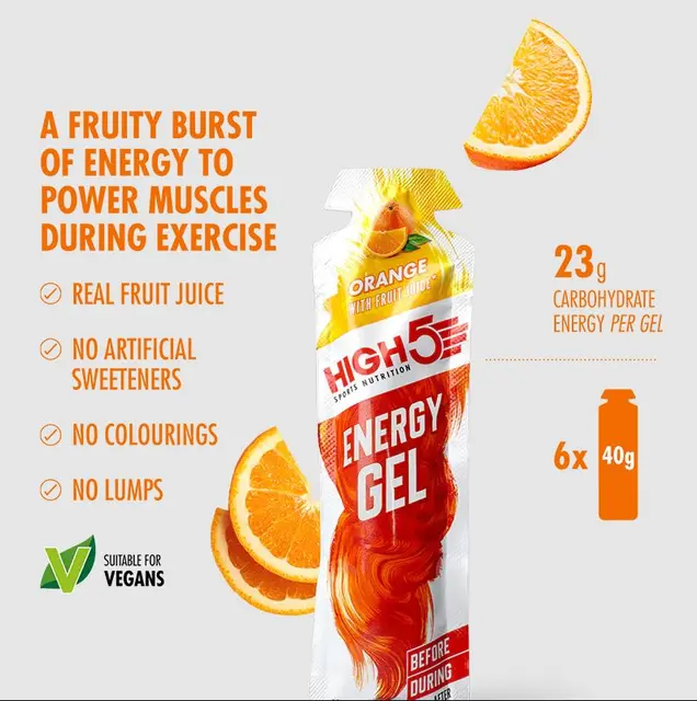 HIGH5 EnergyGel Appelsin 6pk, 40gr 