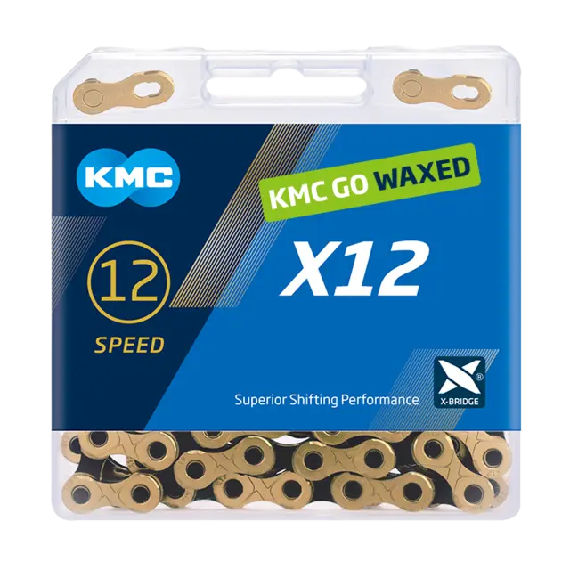 KMC X12 Ti-N Go Waxed Kjede Gull/Sort 12-Delt, 126 ledd, 5.2mm 