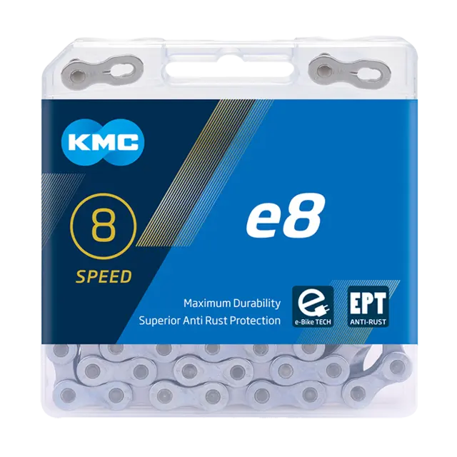 KMC e8 EPT El-Sykkel Kjede Sølv 5-8-Delt, 122 ledd, 7.3mm, Rustfritt 