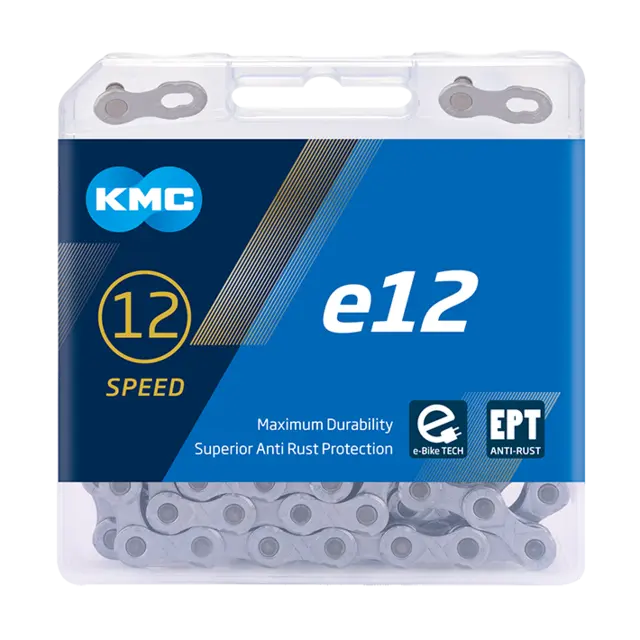 KMC e12 EPT El-Sykkel Kjede Sølv 12-Delt, 130 ledd, 5.2mm, Rustfritt 