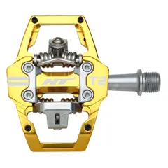 HT T2 Enduro Pedaler Gull Alu, 4-pins, m/cleats, 376gr