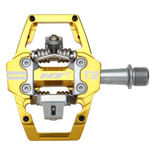 HT T2 Enduro Pedaler Gull Alu, 4-pins, m/cleats, 376gr 
