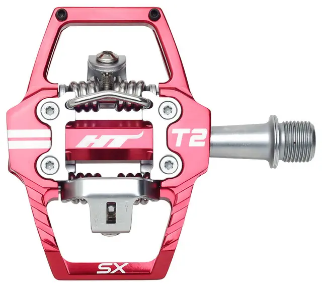 HT T2-SX BMX Pedaler Rød Alu, 4-pins, m/cleats, 372gr 
