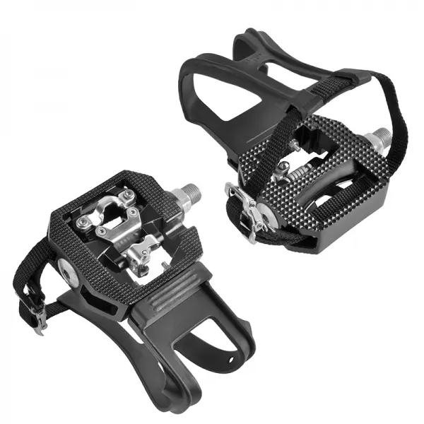 Wellgo kombipedaler for spinning SPD 9/16 gj. Inkl. tåhetter og reimer 