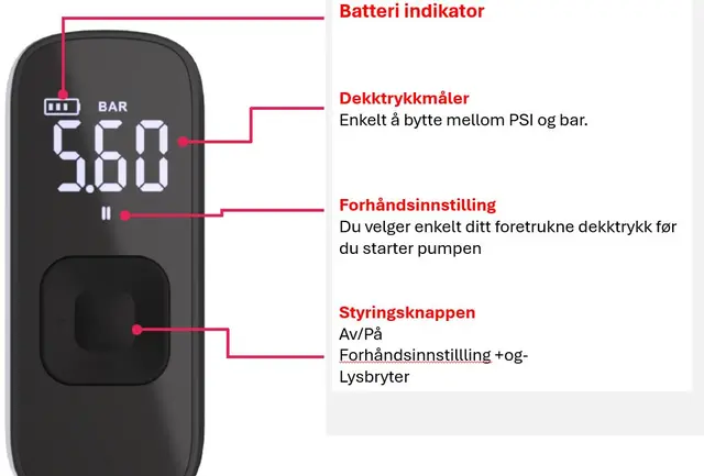 BBB BarBank BMP-201 Elektrisk Minipumpe LED-Display, 120psi/8.2bar, 160g, 600mAh 