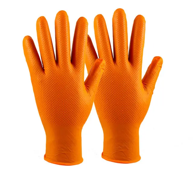 Batex Engangshanske Oransje Nitril 9/Large, 100stk, Diamantmønster 