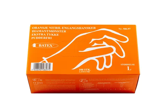 Batex Engangshanske Oransje Nitril 9/Large, 100stk, Diamantmønster 