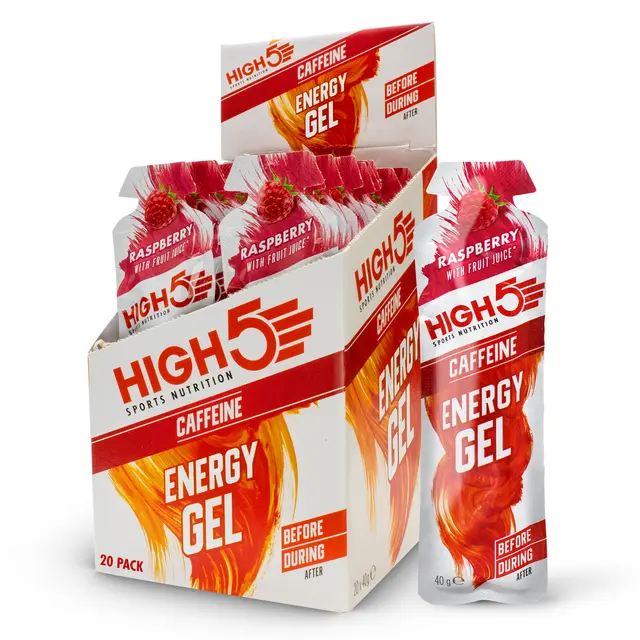 HIGH5 EnergyGel Koffein Bringebær 20pk, 40gr 