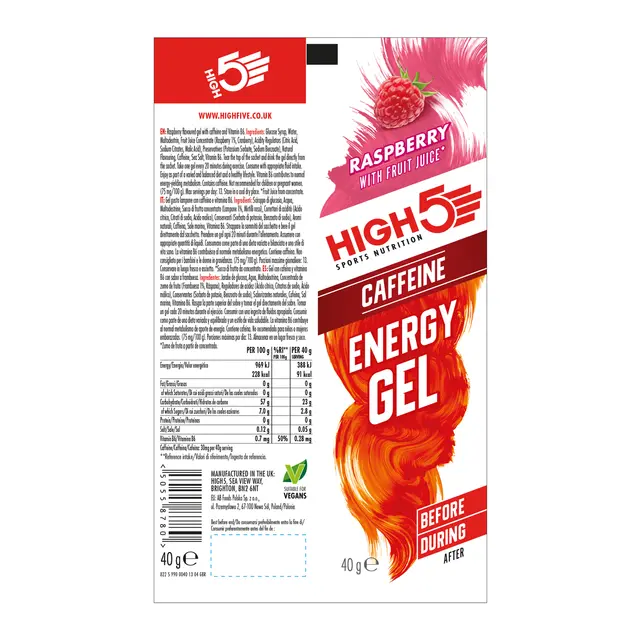 HIGH5 EnergyGel Koffein Bringebær 20pk, 40gr 