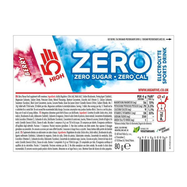 HIGH5 Zero Bær 8pk, 80gr - 20 tabletter 