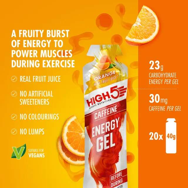 HIGH5 EnergyGel Koffein Appelsin 20pk, 40gr 
