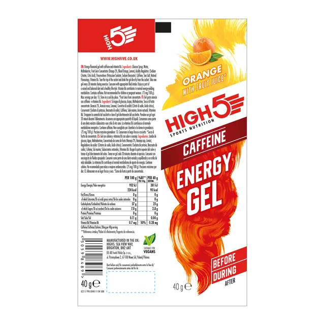 HIGH5 EnergyGel Koffein Appelsin 20pk, 40gr 
