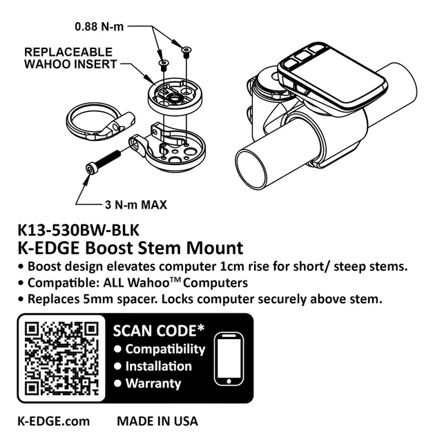 K-Edge Wahoo Boost Stem Computerfeste Sort, Boost stem feste 