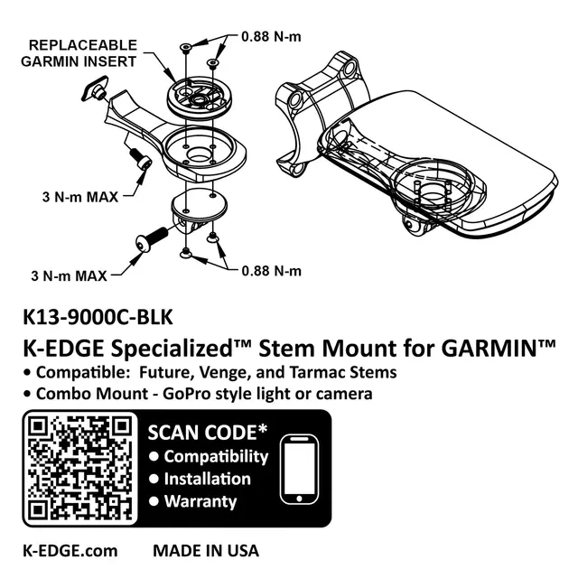 K-Edge Garmin Future Combo Computerfeste Sort, Specialized Future feste 