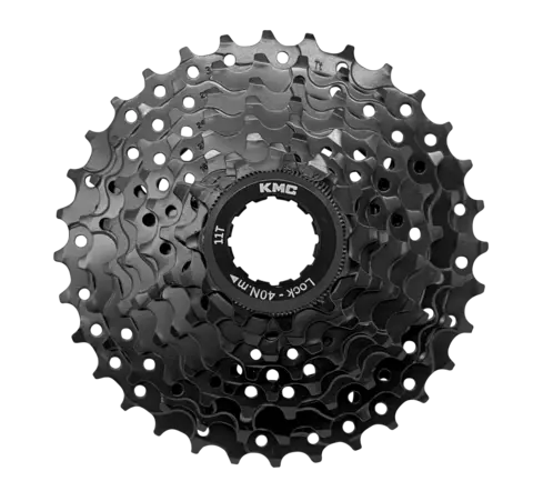 KMC REACT E-bike 8-Delt Kassett 4-pk 11-32T, sort, Shimano kompatibel, stål