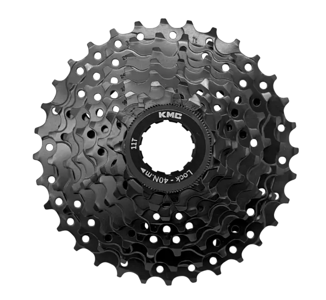 KMC REACT E-bike 8-Delt Kassett 4-pk 11-32T, sort, Shimano kompatibel, stål 